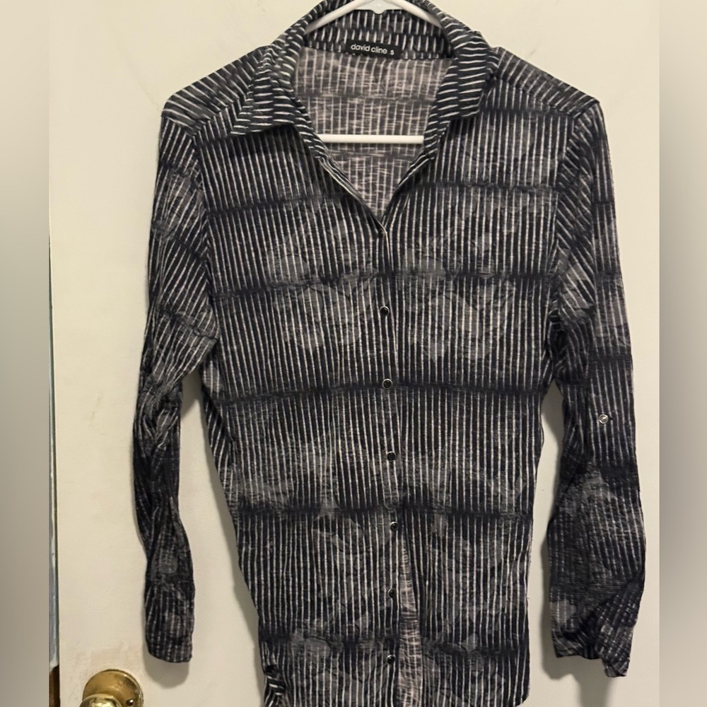 David Cline Men's Black and White Striped Shirt